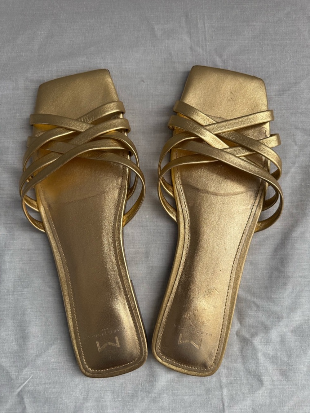 Marc Fisher LTD Gold Strappy Flat Sandals Square Toe Crossover Straps – Size 11 - Picture 3 of 8